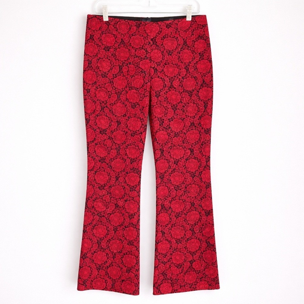 Anthropologie NEW Margot Red Floral Kick Flare Crop Ponte Pants SZ Medium Goth - Picture 10 of 10